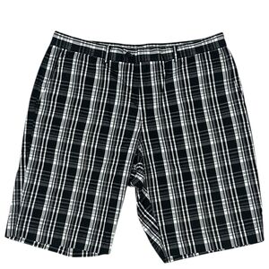 Michael Kors Men’s Flat Front Shorts Black White Plaid Logo 36in